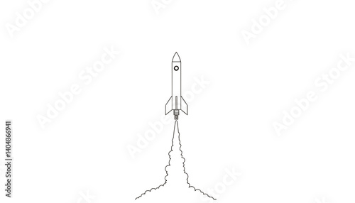 Rocket launching into space with smoke trail  