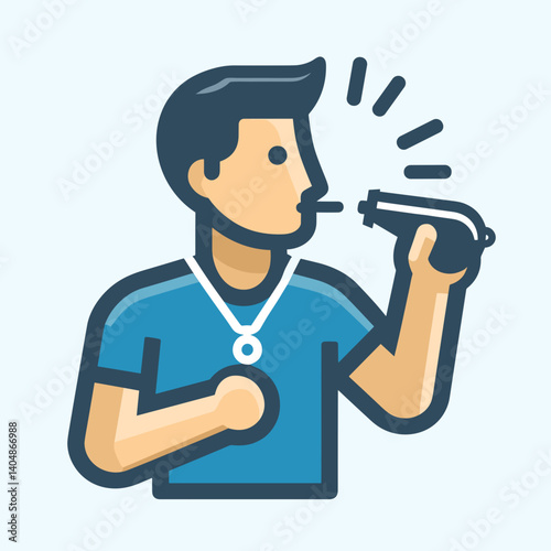 Fitness Coach Whistling Action Against Light Blue Background  