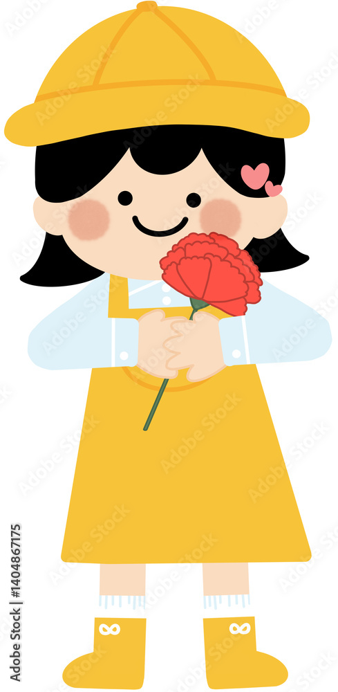카네이션을 들고 있는 단발 머리 여자아이 카네이션을 들고 있는 단발 머리 여자아이
