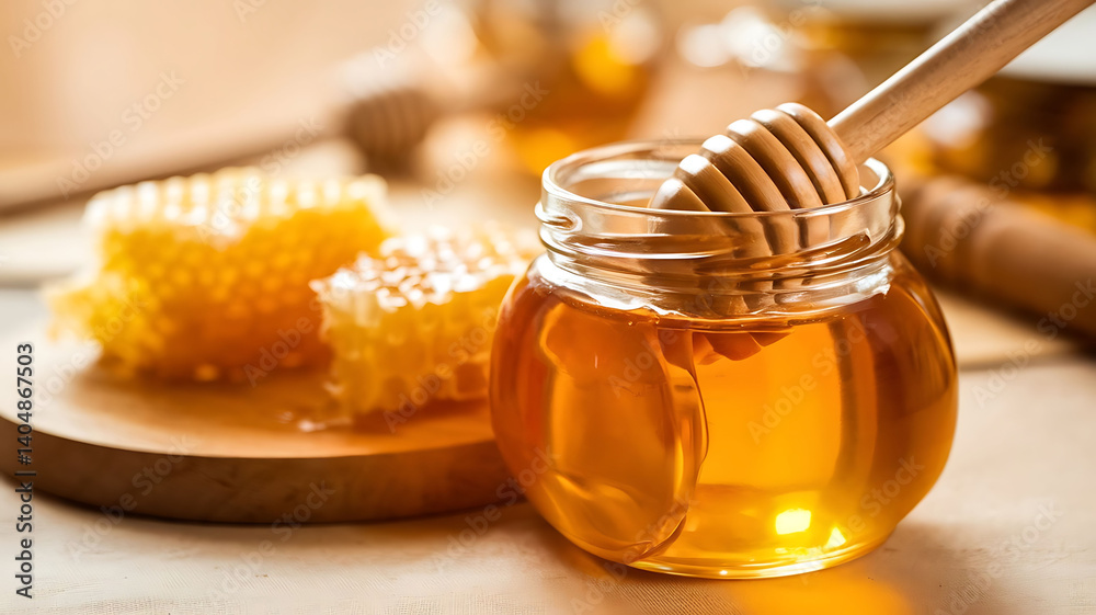 Honeycomb and Honey in a Jar, a Sweet Still Life Honeycomb and Honey in a Jar, a Sweet Still Life