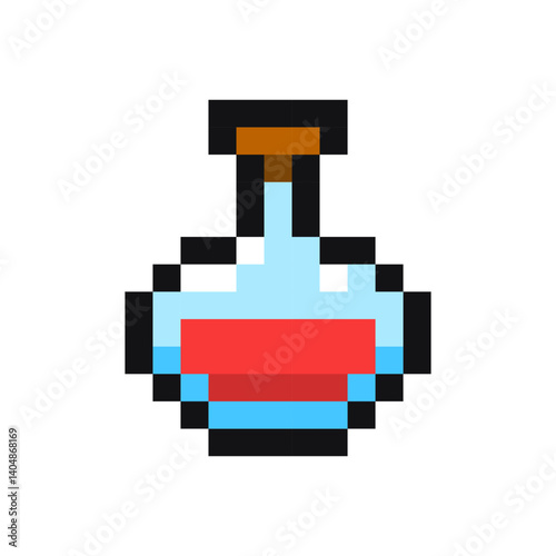 Elixir pixel gaming item, elixir 8 bit game resource, pixel art potion icon, elixir game pixel element.
