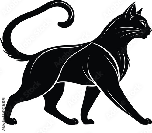 Black Cat Silhouette Vector – Minimalist Walking Feline Profile Design