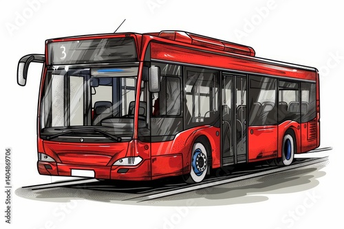 Cartoon Red Bus on White Background