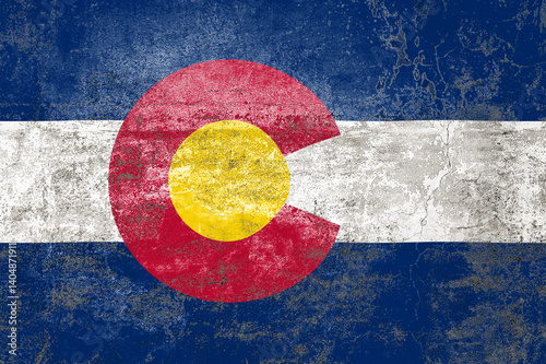 Colorado State Flag. Dirty Colorado state flag on the wall.