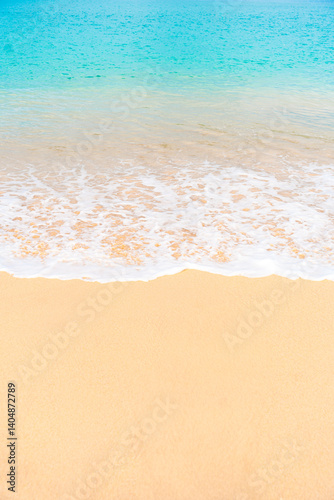 Fototapeta Naklejka Na Ścianę i Meble -  Tropical island beach with turquoise waves and white sand. Perfect summer escape background.