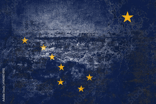 Alaska State Flag. Dirty Alaska state flag on the wall.