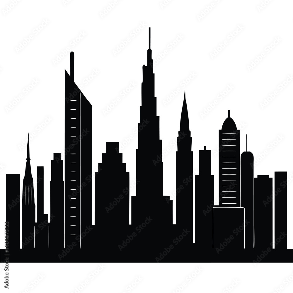 Obraz premium Dubai city skyline buildings silhouette vector isolated on white background 