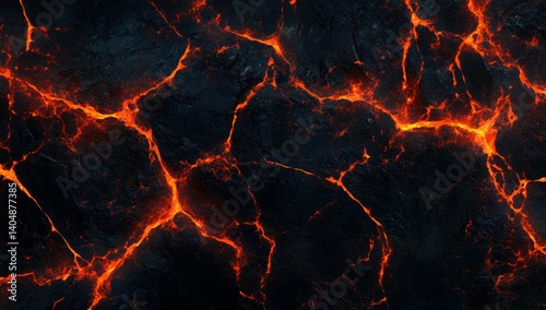 Molten Lava Flowing Through Darkened Rock