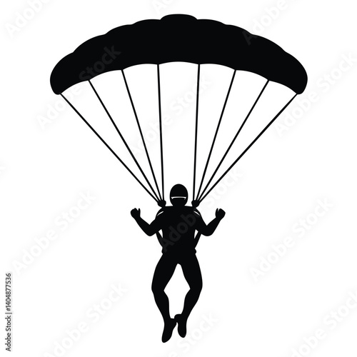 Skydiver flying with parachute silhouette vector isolated on white background 