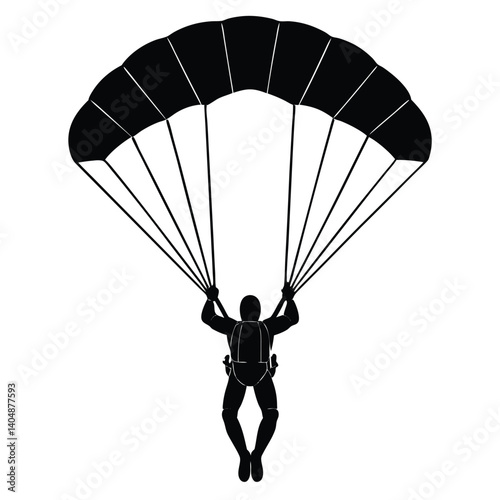 Skydiver flying with parachute silhouette vector isolated on white background 