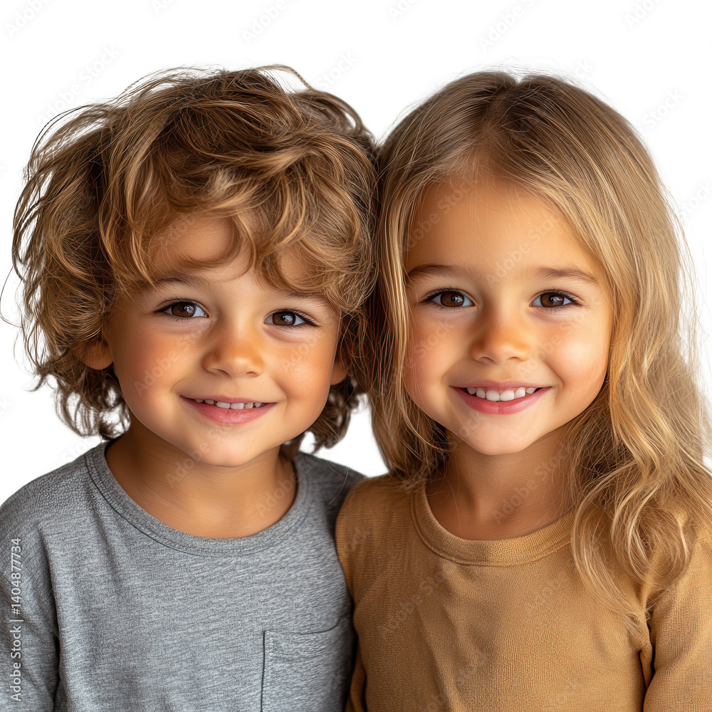 Portrait of two children joyful and having fun isolated on transparent background. Portrait of two children joyful and having fun isolated on transparent background.