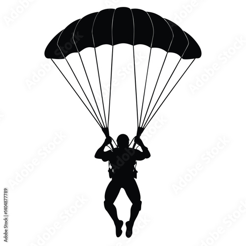 Skydiver flying with parachute silhouette vector isolated on white background 