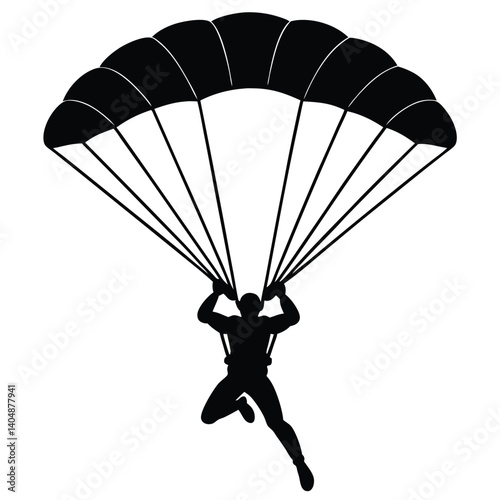 Skydiver flying with parachute silhouette vector isolated on white background 