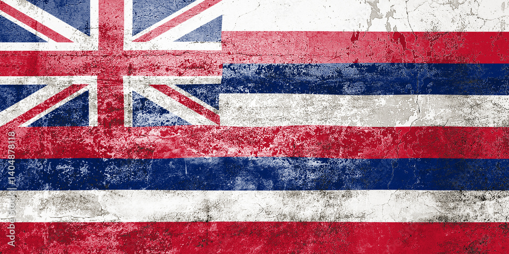 Fototapeta premium Hawaii State Flag. Dirty Hawaii state flag on the wall.