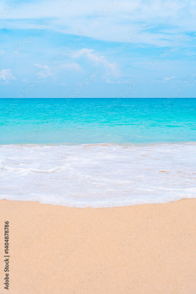 White sand beach with gentle turquoise waves under a clear blue sky perfect summer background. White sand beach with gentle turquoise waves under a clear blue sky perfect summer background.
