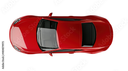 A sleek red sports car viewed from above, parked on a smooth surface, showcasing its aerodynamic design and shiny finish