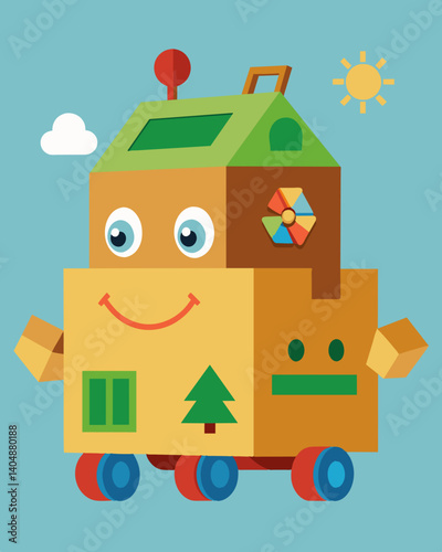 A playful and educational childrens toy made from recycled cardboard promoting creativity and environmentallyfriendly practices.. Vector illustration