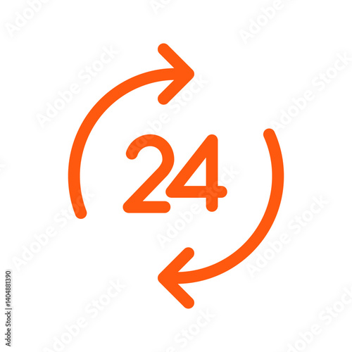 Twenty four hour with arrow loop icon, 24 hours cyclic sign, Opened order execution or delivery, All day business and service, Vector design illustration