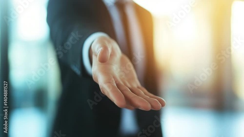 Extending a helping hand: businessman offering assistance with professional gesture
