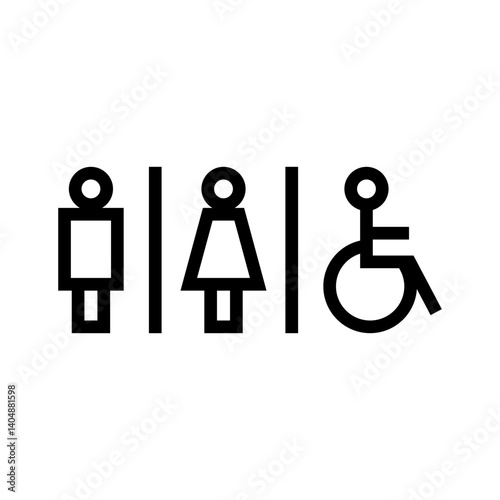 WC room signage, Man, woman and disabled icon, Toilet and bathroom sign, Simple line design, Vector illustration