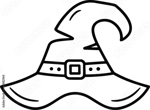 Stylized Witch Hat Line Art – Halloween Vector Illustration for Magical Designs