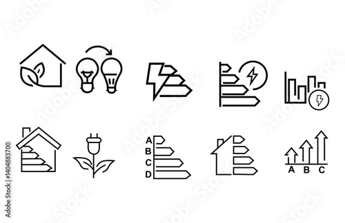 Energy Efficiency Line Icons Set for Eco Design
