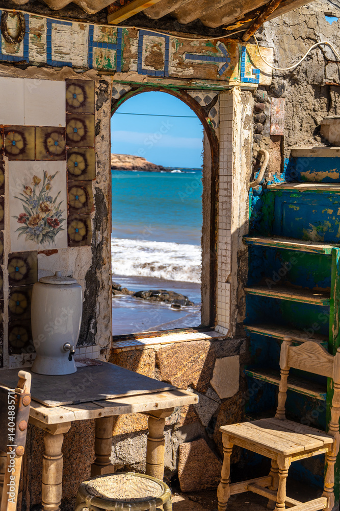 Derelict beach house overlooking the ocean in gran canaria, spain