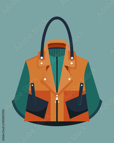 A stylish handbag made from upcycled leather jackets combining fashion and sustainability.. Vector illustration