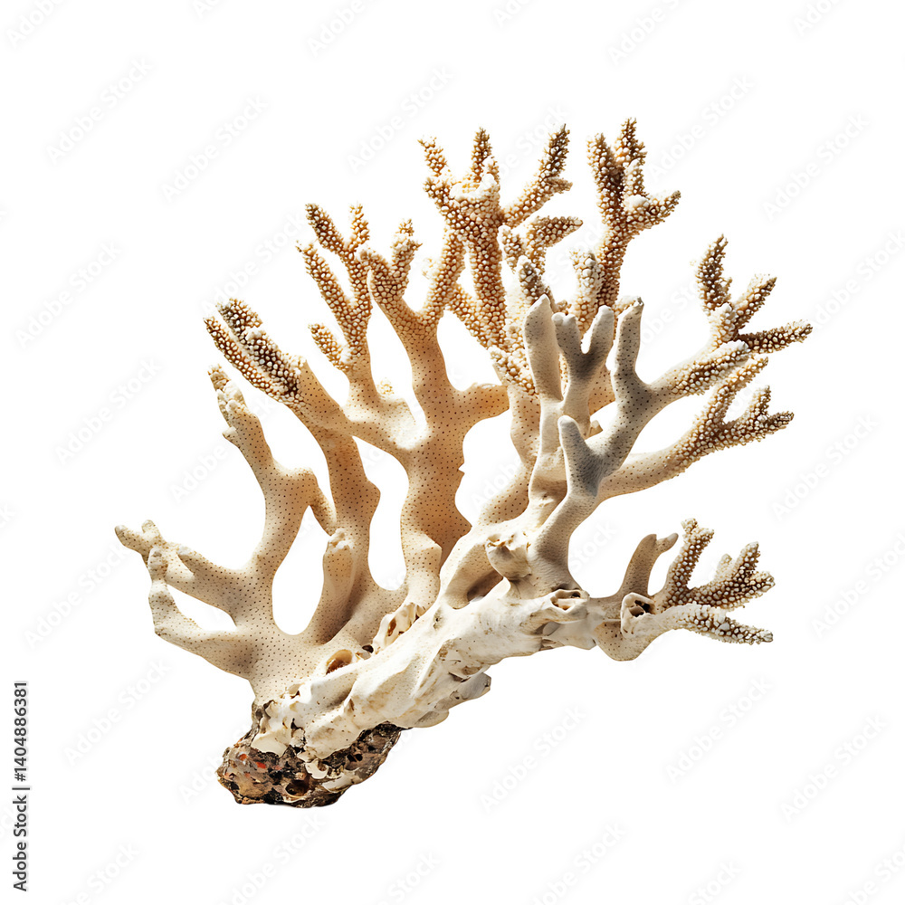 A high-quality mockup of a pink coral branch structure with porous texture and branching arms resembling underwater sea coral, presented on a transparent background
