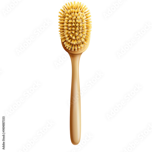 Obraz na płótnie A front-facing wooden body brush with a long smooth handle and densely packed beige natural bristles arranged in a circular head, isolated on a transparent background w salonie