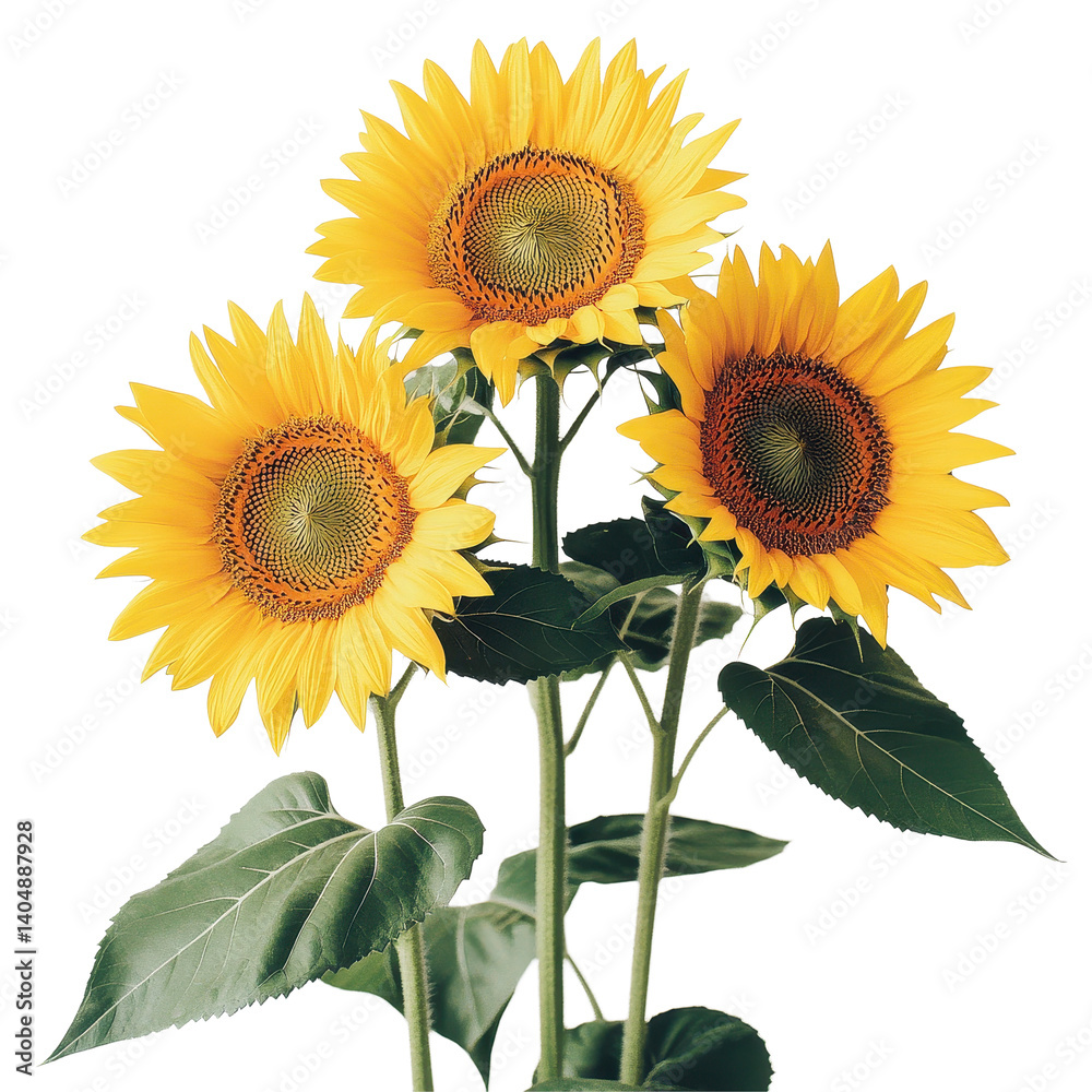 Fototapeta premium Bright sunflowers blooming gracefully on a clean Transparent background showcasing their vibrant colors, Sunflower flowers on a PNG background