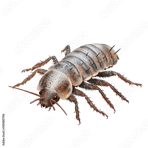 Obraz na płótnie highly detailed illustration of a barklouse insect viewed from the front with segmented body, long antennae, and thin spiny legs, isolated on a transparent background w salonie