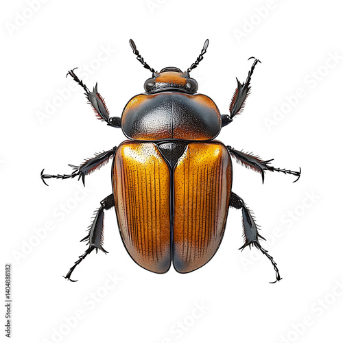 Obraz na płótnie A symmetrical top view of a colorful beetle with black legs and glossy elytra featuring vibrant red and yellow vertical stripes, set against a transparent background w salonie