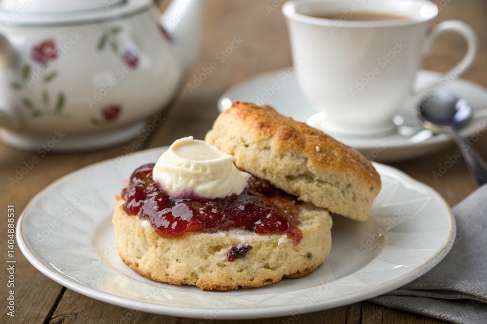 Classic scone with jam and cream Classic scone with jam and cream