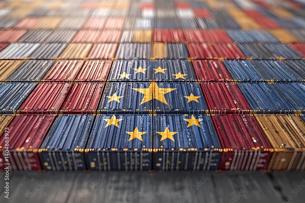 EU - US Tariffs and European Union tariff trade war, conceptual illustration