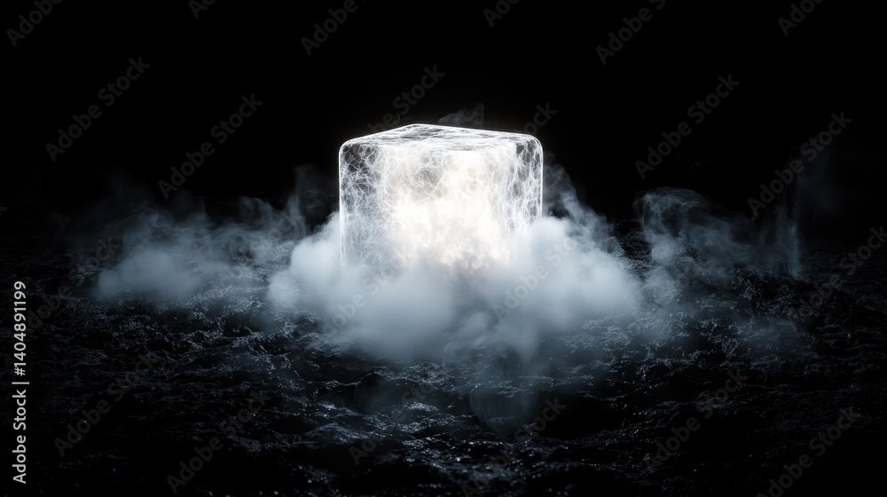 Obraz premium A cube of ice with a stream of water flowing out of it.