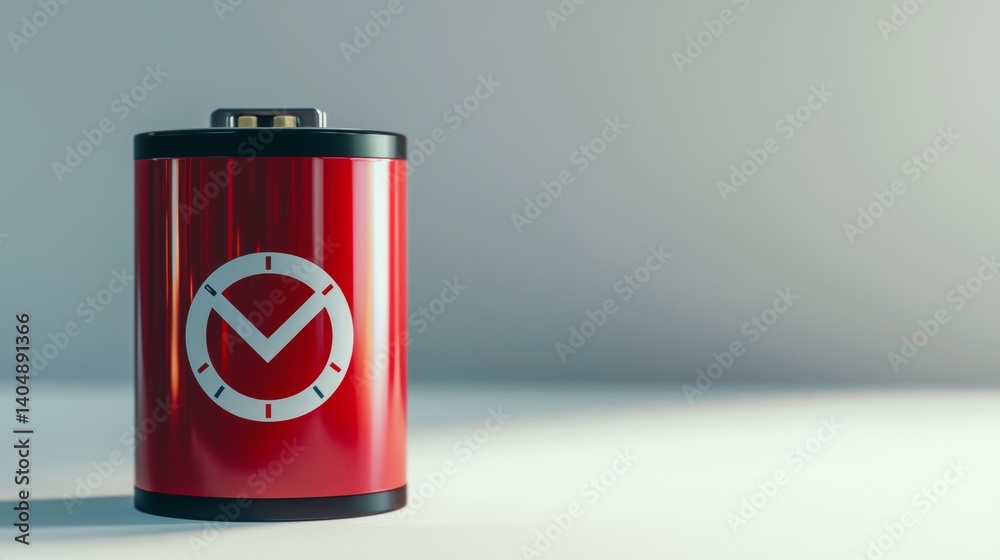 Obraz premium Unique red battery with clock design showcasing functionality and style in a modern setting