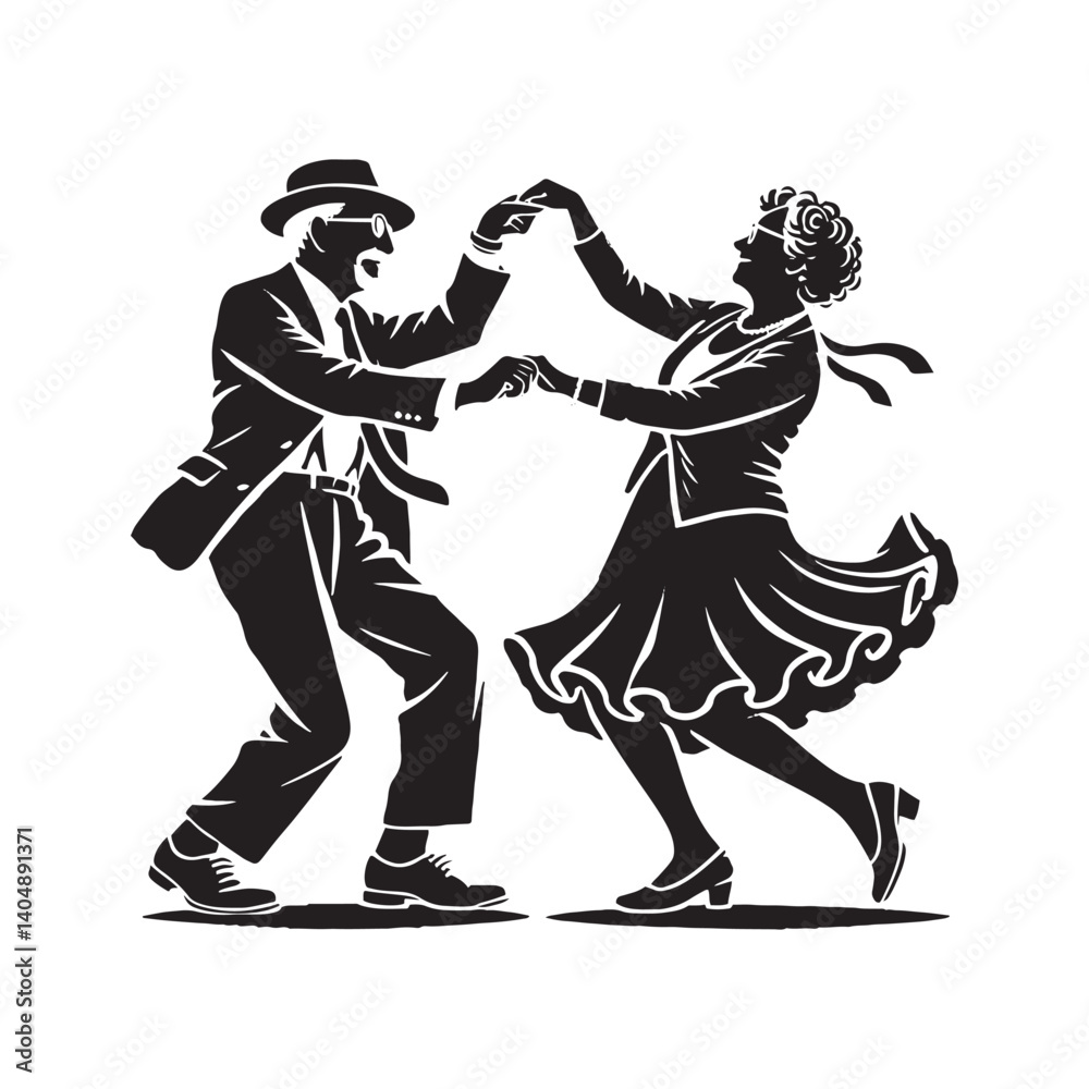 Fototapeta premium Dancing old couple Silhouette - Dancing old couple Illustration - Dancing old couple Vector art.
