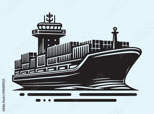 Ocean Freighter Silhouette Illustration