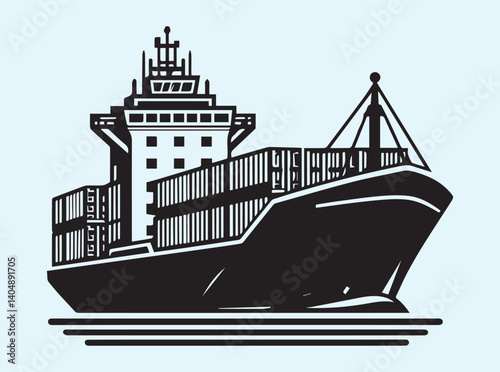 Commercial Cargo Ship Silhouette Art