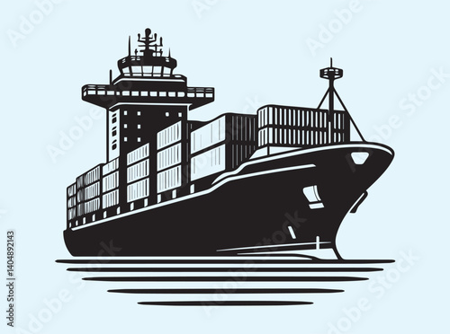 Large Container Ship Silhouette Isolated