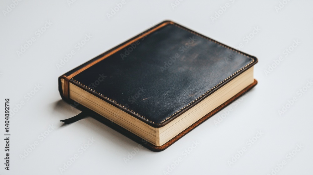 Leather bound notebook resting on a light surface with a smooth texture and simple design