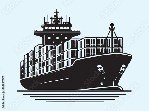 Black Silhouette of a Cargo Vessel