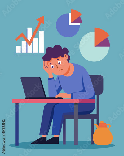 A person counting their savings frustrated with the shrinking purchasing power of their money.. Vector illustration