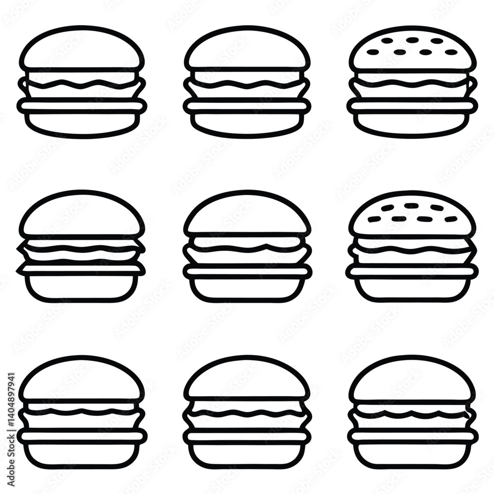 Vector illustration set of fast food icons includes hamburger, pizza, sandwich, and hotdog Vector illustration set of fast food icons includes hamburger, pizza, sandwich, and hotdog
