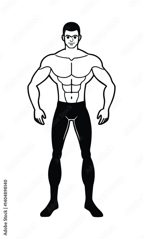 Fototapeta premium Muscular Man Cartoon Graphic In Black And White Design Showing Strong Bodybuilding Silhouette Outline Illustration Of A Fit Male