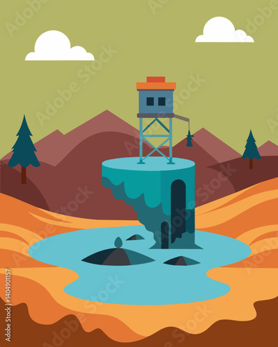 The water in the reservoir is so heavily polluted that it has become undrinkable a disgrace to the community.. Vector illustration