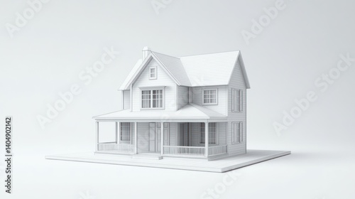 Architectural model of a classic two-story house with a welcoming porch