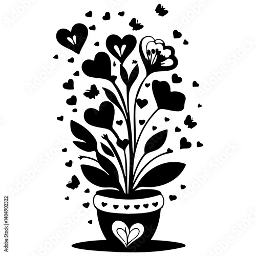 Romantic Black Flower Pot Design with Hearts
