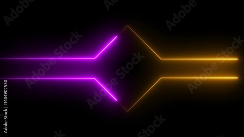 Glowing logotype line on black background. neon dabble side laser illustration background. 4k animation